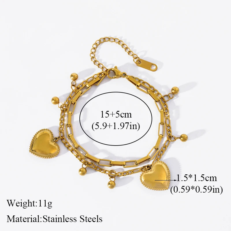 EILIECK Stainless Steel Reversible Heart Charm Bracelet For Women Trendy 18K Gold Plated Waterproof Wrist Chain Jewelry Gift