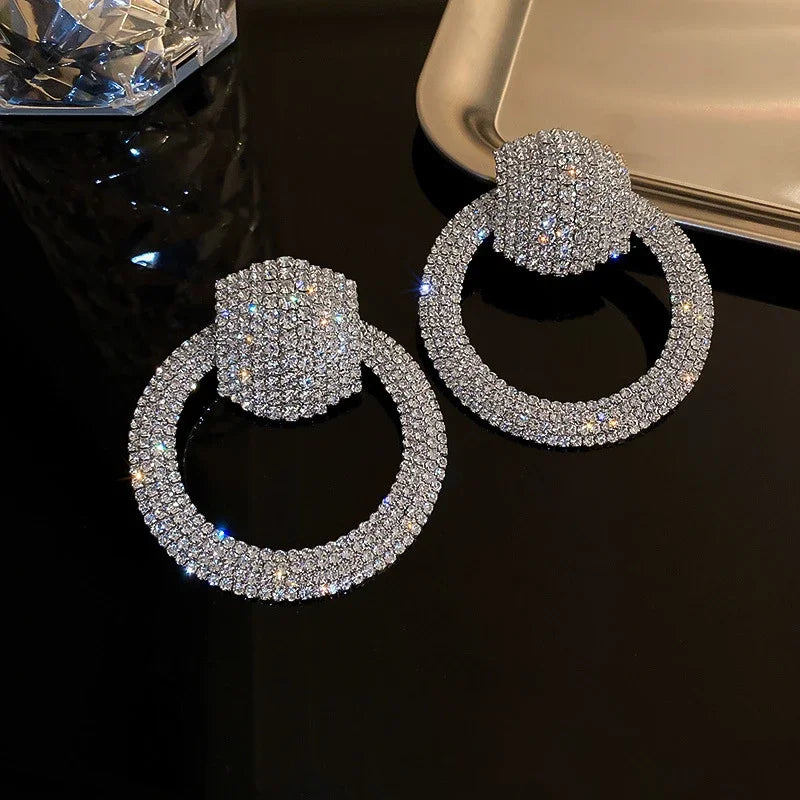 Fashion Geometric Crystal Dangle Earrings for Women Oversize Round Rhinestones Earrings Party Jewelry Gifts