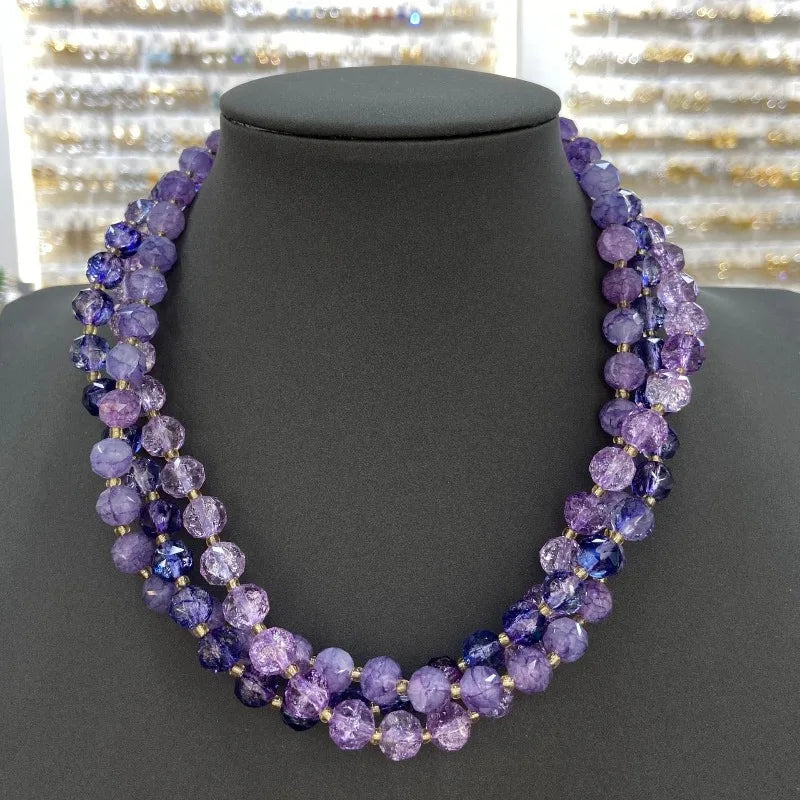 Multi Layer Natural Amethyst Beaded Necklaces Women Vintage Purple Crystal Chokers Elegant Jewelry Wedding Party Accessories
