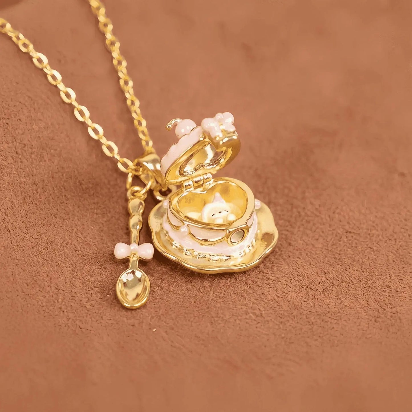 Popular Cup Opening and Closing Necklace Sweet Style Teaspoon Oil Drip Little Girl 18K Gold Colour-Preserving Birthday Gift