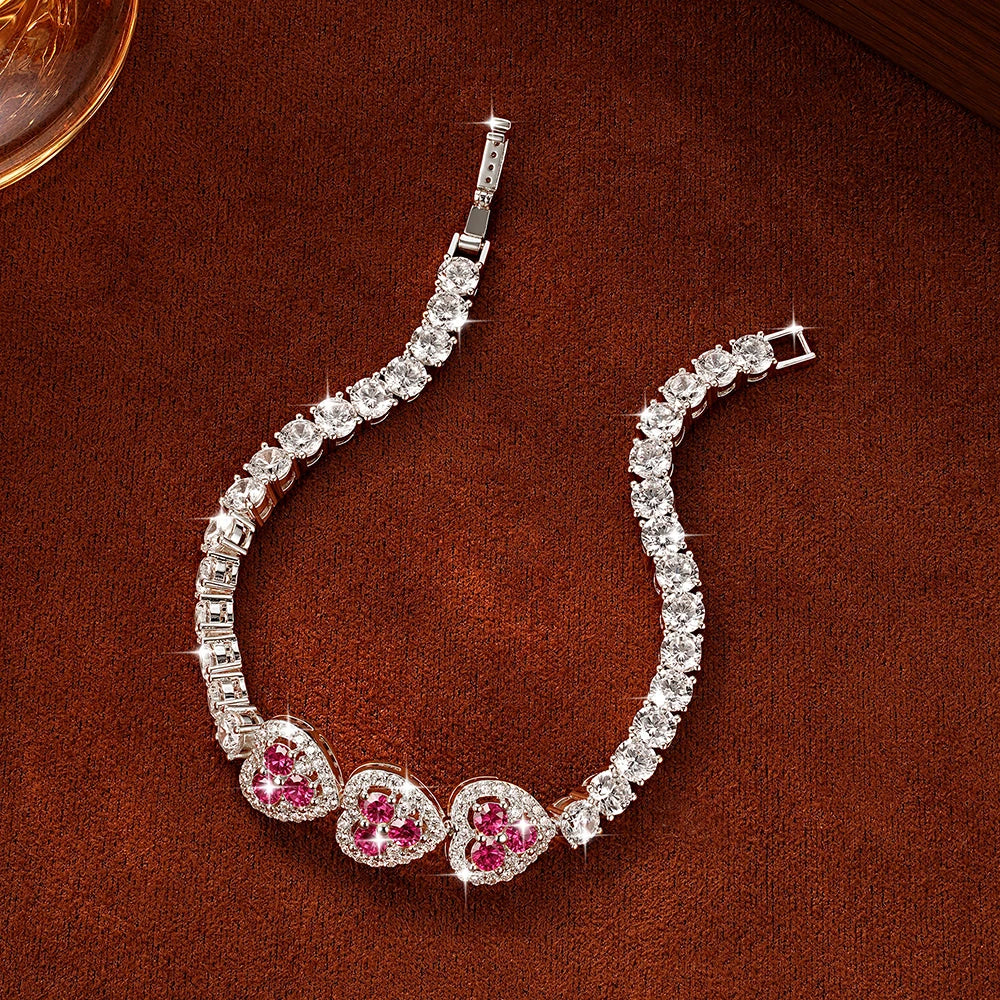 OXTAO Heart Moissanite Tennis Chain Bracelet  White Green Pink Lab Imitation Diamond Colorful Jewelry Bracelet 14K Gold Filled