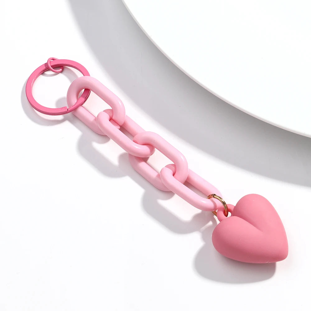 Handmade Heart Keychain Acrylic Plastic Link Chain Key Ring For Women Handbag Pendant Accessorie Car Keys Jewelry Gifts