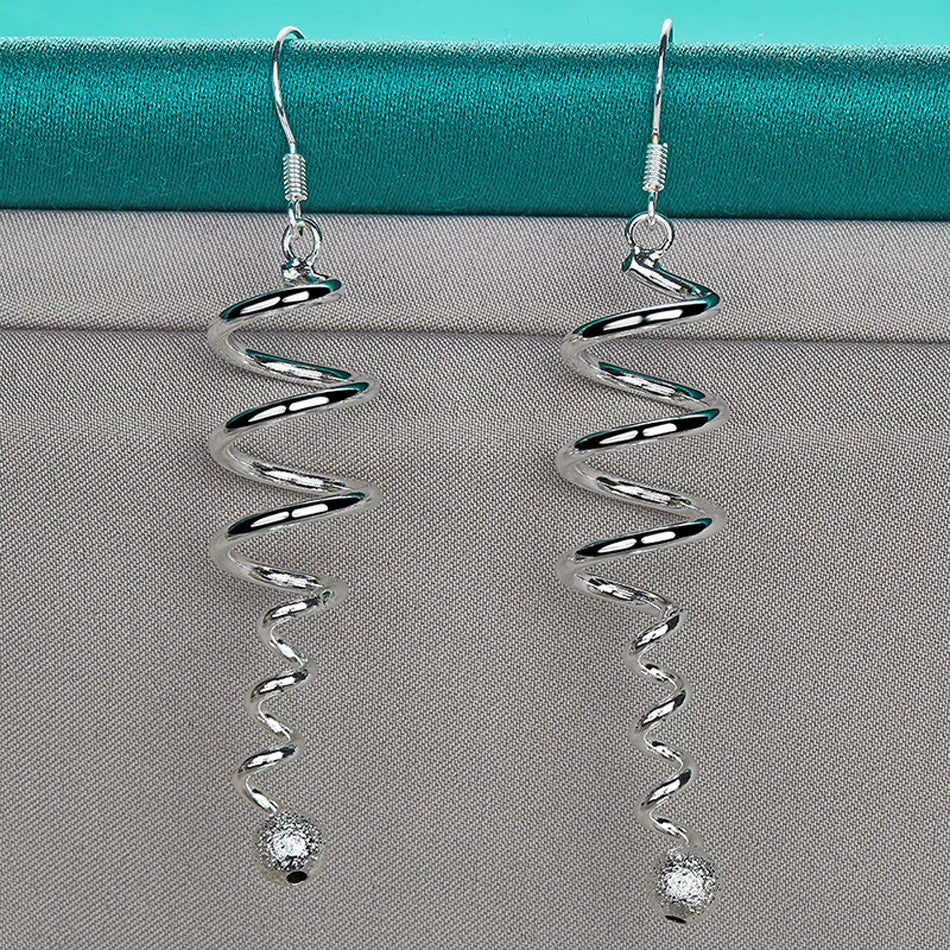 URMYLADY 925 Sterling Silver Spiral Ball Earrings For Women Fashion Wedding Engagement Party Charm Jewelry