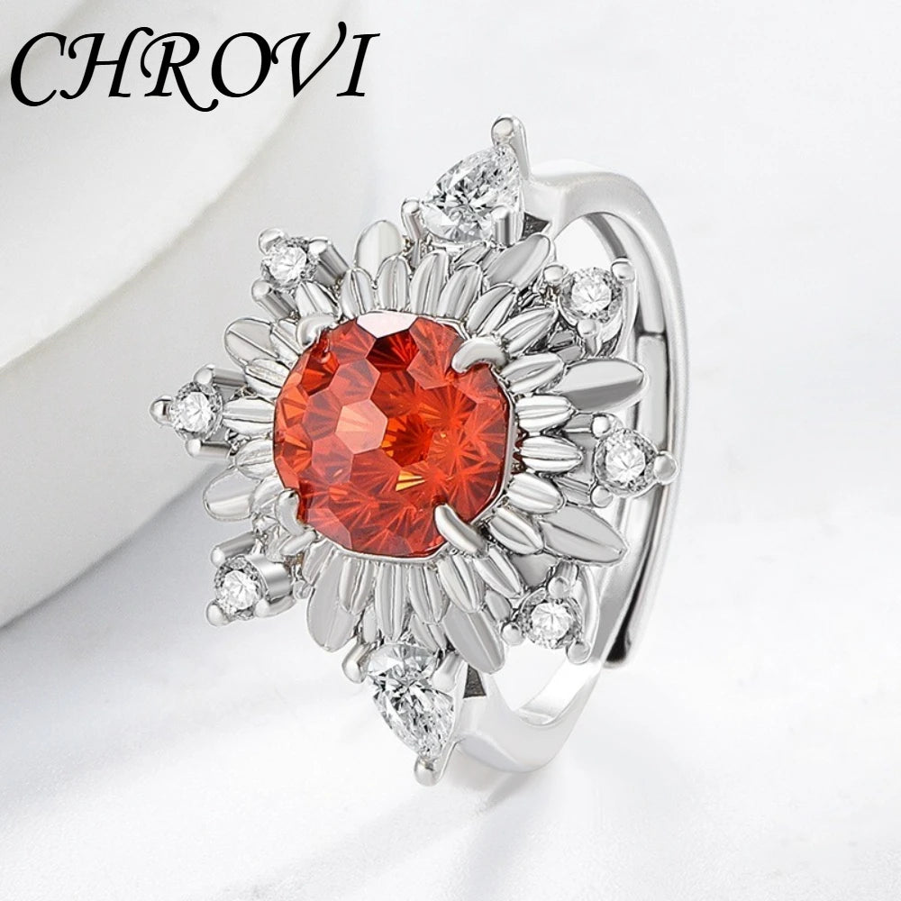 Luxurious 925 sterling silver gemstone flower chrysanthemum ring for women - ultra-shiny sunflower style finger ring