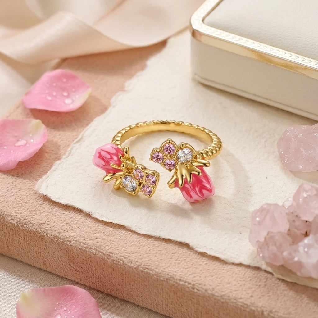 Sweet Double Rose Adjustable Open Ring for Women, Gold Plated Luxury All-match Jewelry, Daily Party Wear Gift Finger Ring