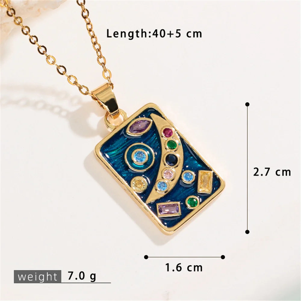 Boho Small Moon Square Charm Female Rainbow Zircon Fashion Pendant Necklace Gold Color Wedding Jewelry For Cute Luxury Women