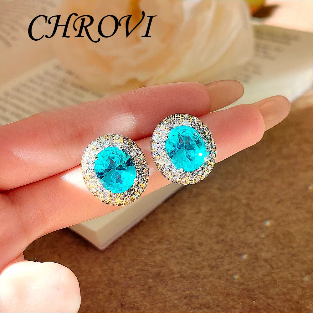 Luxury-Style 925 Sterling Silver Two-Colored Pendant Necklace Stud Earrings White Diamond Ring Gemstone Set
