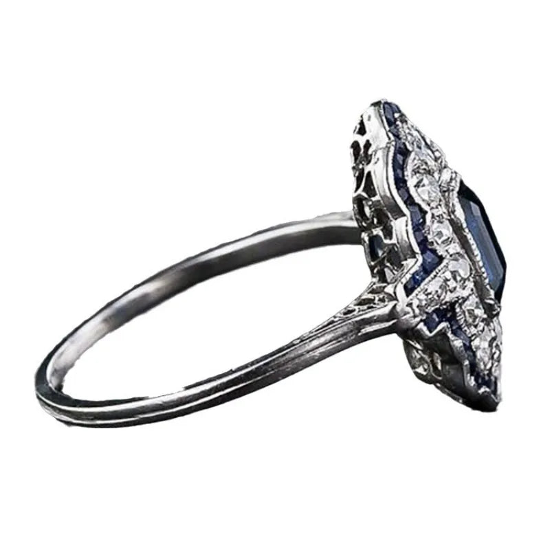 Fashion Exquisite Blue Rings Women Anniversary Evening Party Dazzling Zircon Silver Color Elegant Lady's Luxury Jewelry Gifts