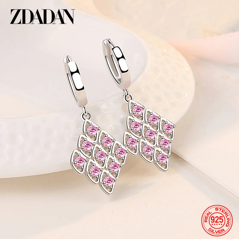 ZDADAN 925 Sterling Silver Purple Zircon Geometric Earrings For Women Fashion Jewelry