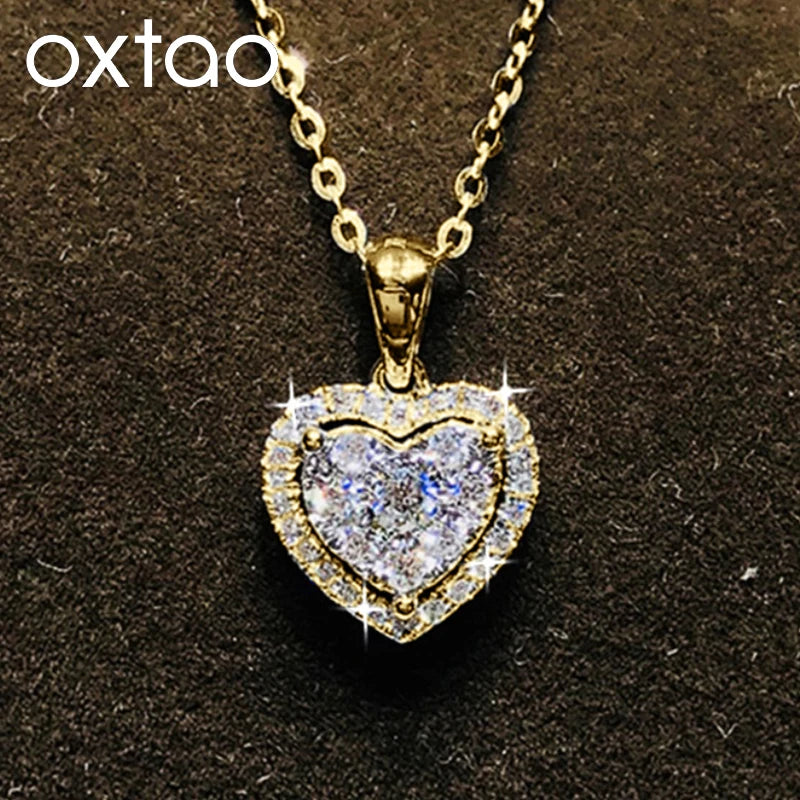 OXTAO Heart Shaped Moissanite Pendant Necklace Certified for Women 14K Gold Filled Romantic Jewelry Wedding Anniversary Gift