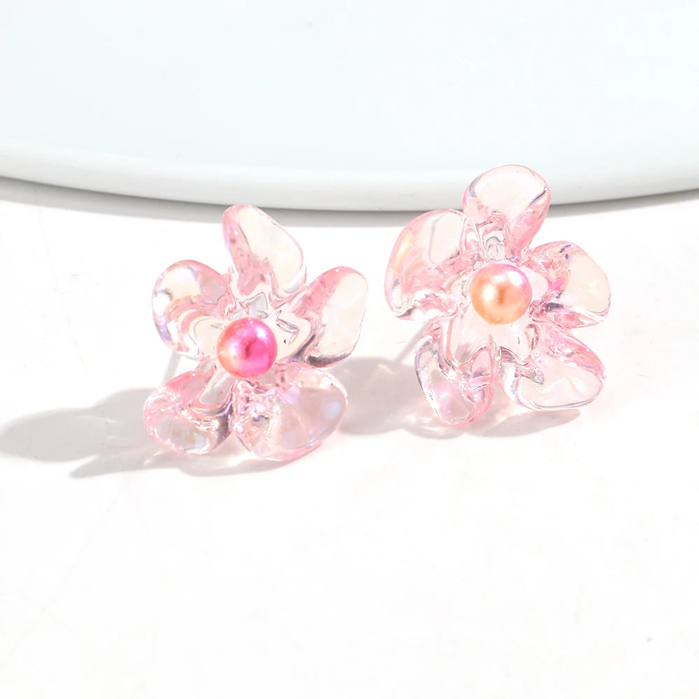 Cute Colorful Transparent Flower Stud Earrings Exquisite Resin Petal Earring for Women Party Jewelry Gifts