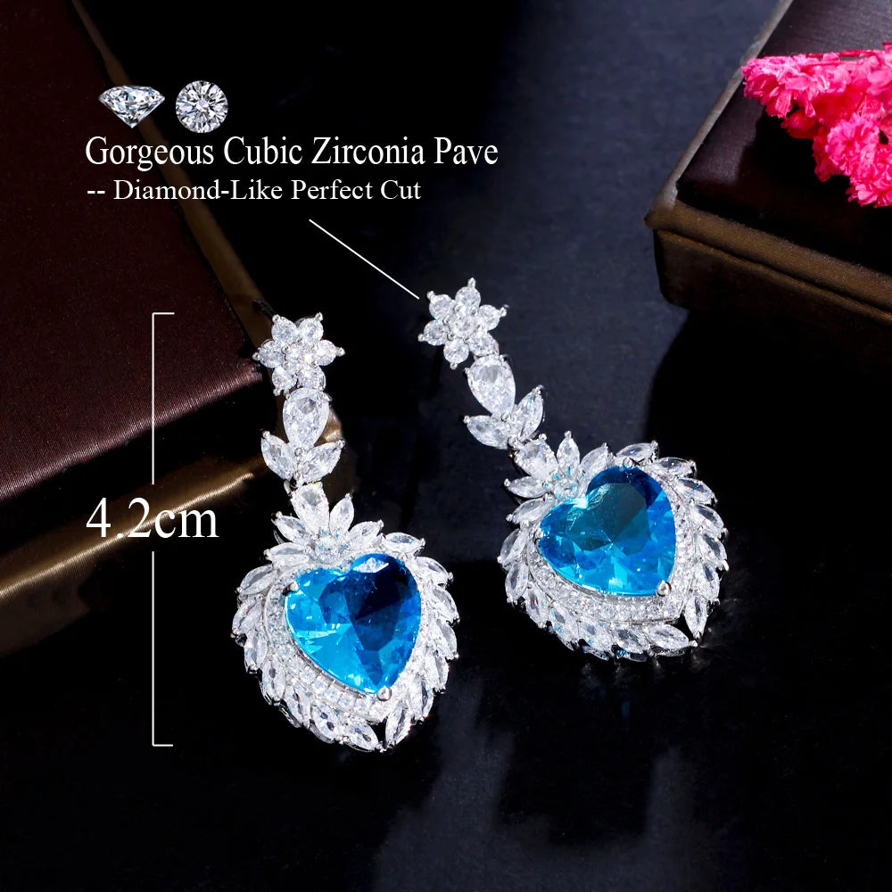 ThreeGraces Elegant Big Heart Shaped Cubic Zirconia Stone Bridal Dangle Drop Long Earrings for Women Wedding Party Jewelry E2108