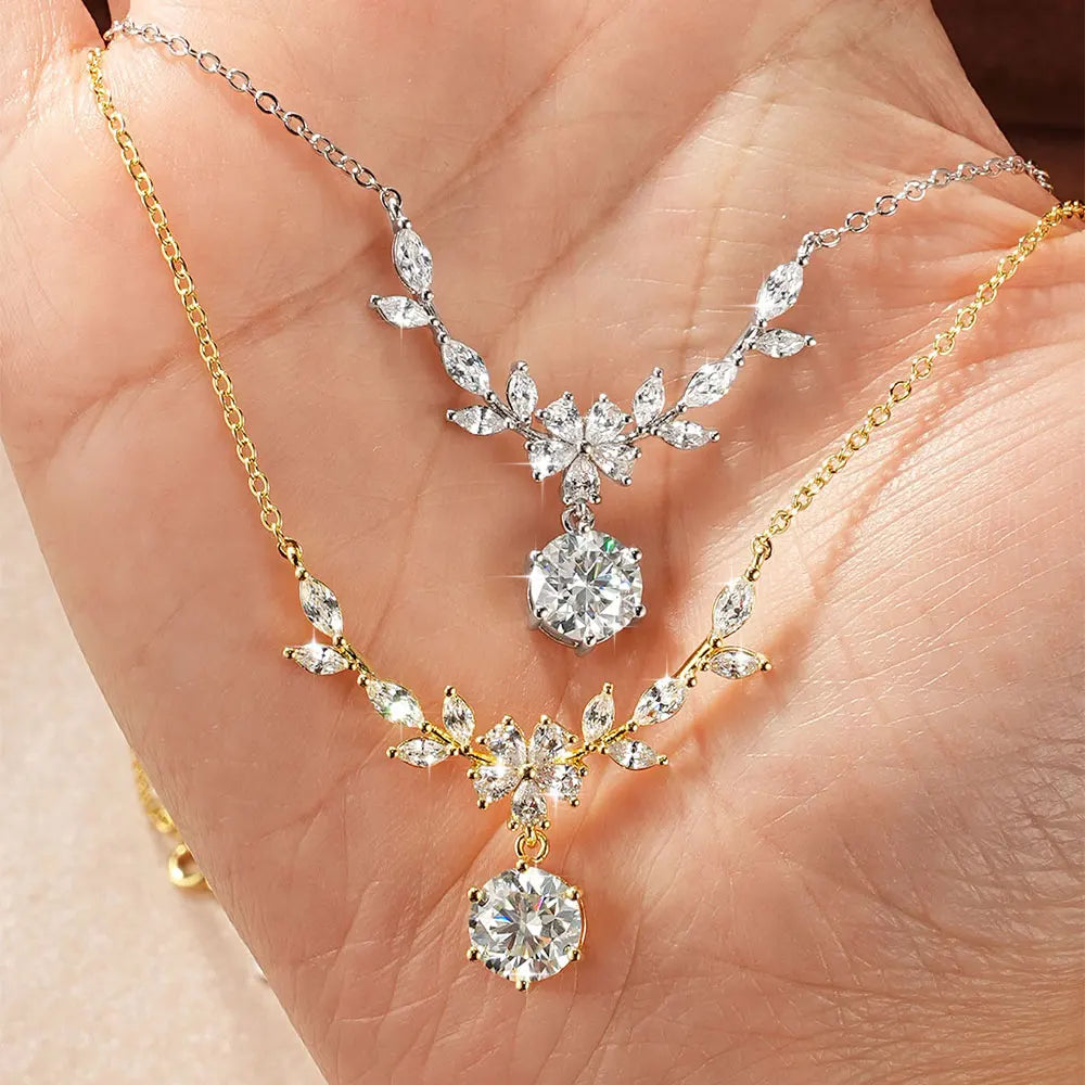 OXTAO Light Luxury Floral-Style Moissanite Necklace 2CT VVS1 14K Gold Filled for Women Pendant Necklace Romantic Wedding Jewelry