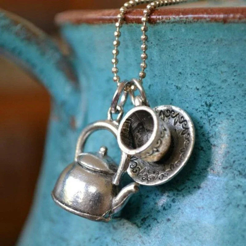 1PC Retro Fashion 2000s Aesthetics Teapot Beads Chain Charm Necklace Teapot with Teacu Necklace Bridesmaid Gift Jewelry