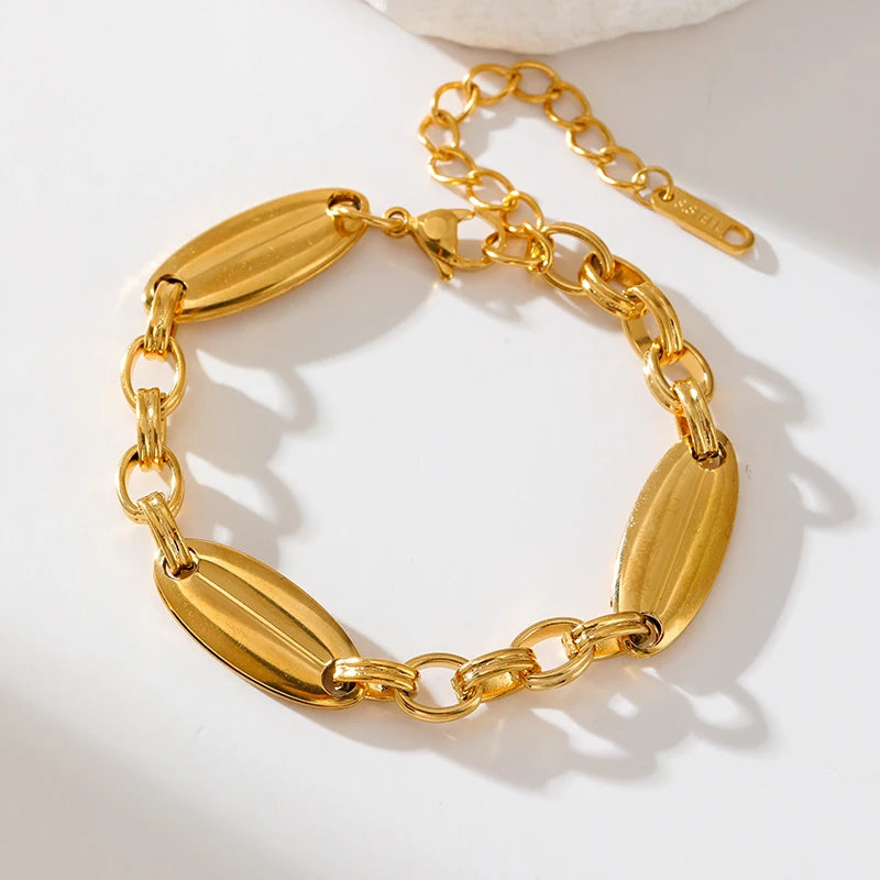 EILIECK 316L Stainless Steel Link Chain Bracelet Bangles For Women Trendy 18K Gold Plated Wrist Chain Waterproof Jewelry Gift