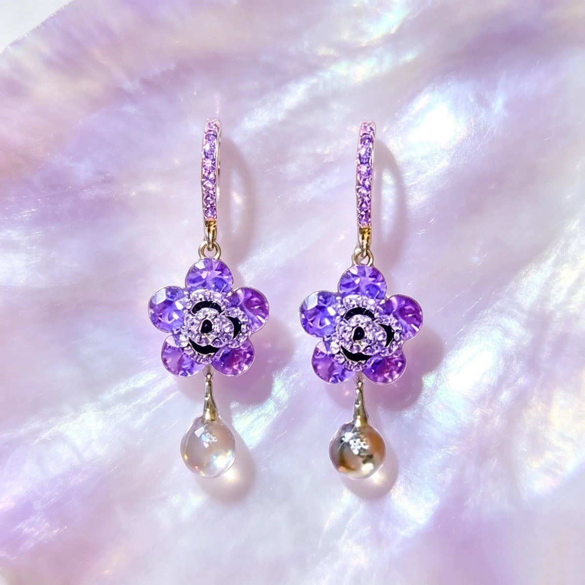 Charm Cute Female Small Purple New Flower Zircon Stone Fashion Drop Dangle Earrings Unique Gold Color Wedding Jewelry For Women