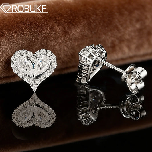 Heart Shape All Moissanite Stud Earrings for Women Round Pear Cut Lab Diamond 100% S925 Silver Screw Back Wedding Jewelry Gifts