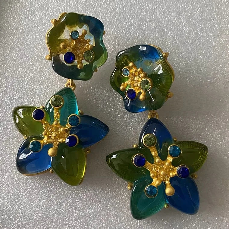 NISHIZAWA Gradient Crystal Earrings for Women Palace Style Vintage Flowers Aretes De Mujer Fashion Elegant Hyperbole Jewelry