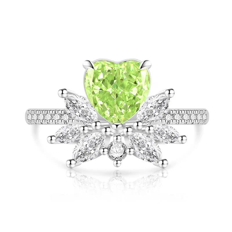Light luxury 925sterling silver colorful gemstone ice flower ring for women,super sparkly high carbon diamond heart ring jewelry