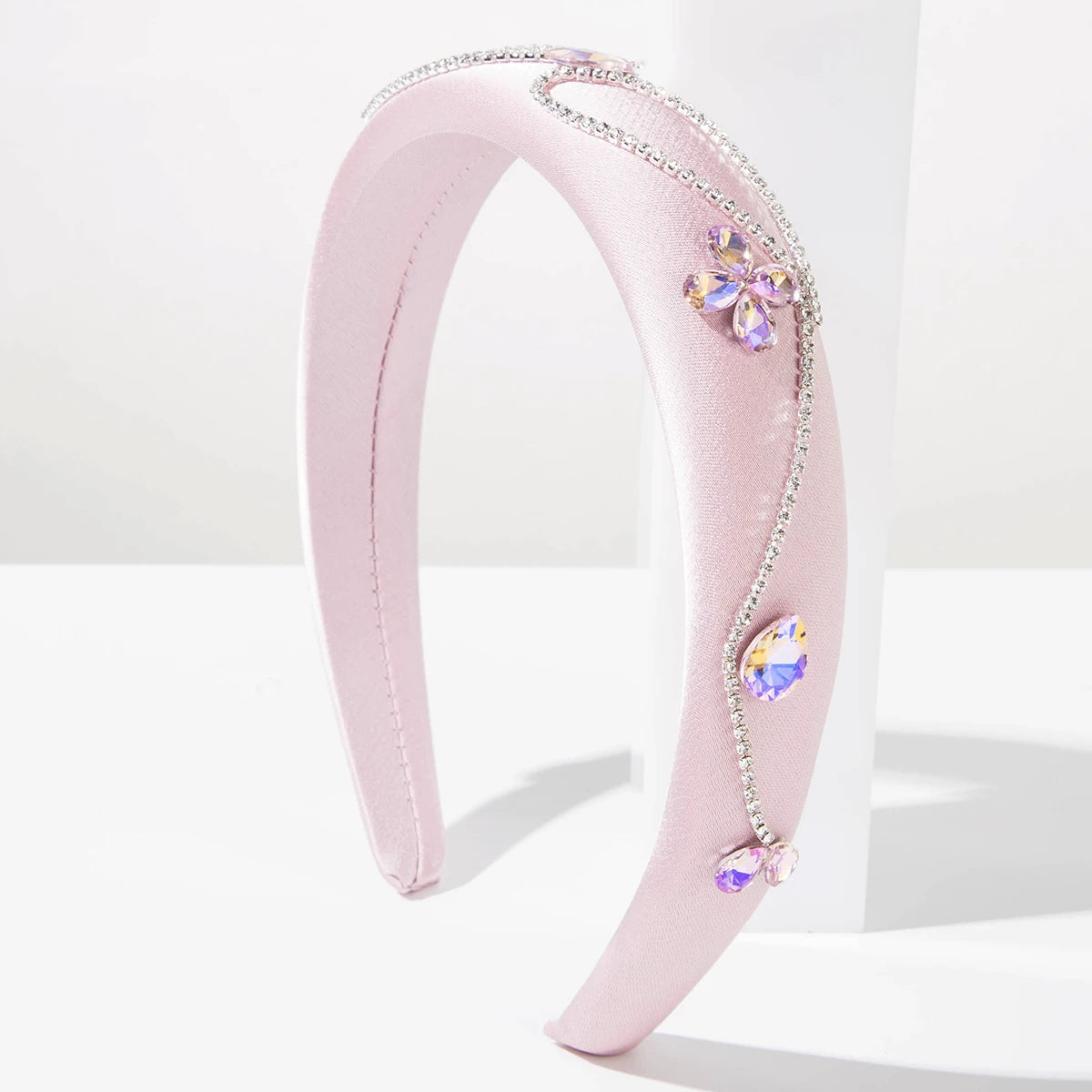 Sweet And Fresh Korean Style Diamond Studded Flower Headband With Wide Edges, Elegant And Feminine Hair Accessories