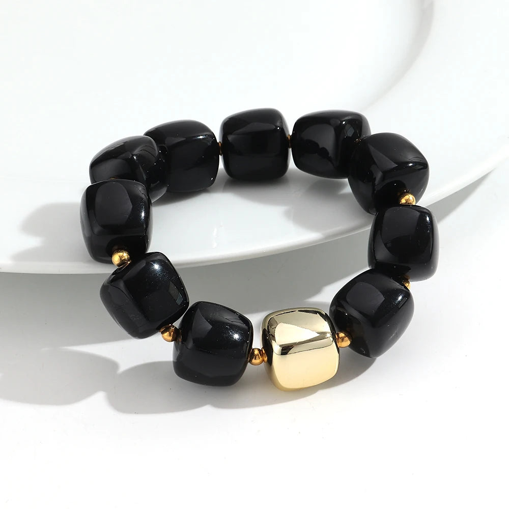 Trendy Colorful Square Beads Elastic Bangle Bracelets New Resin Geometric Beaded Stackable Bracelet 2026 Spring Summer Jewelry
