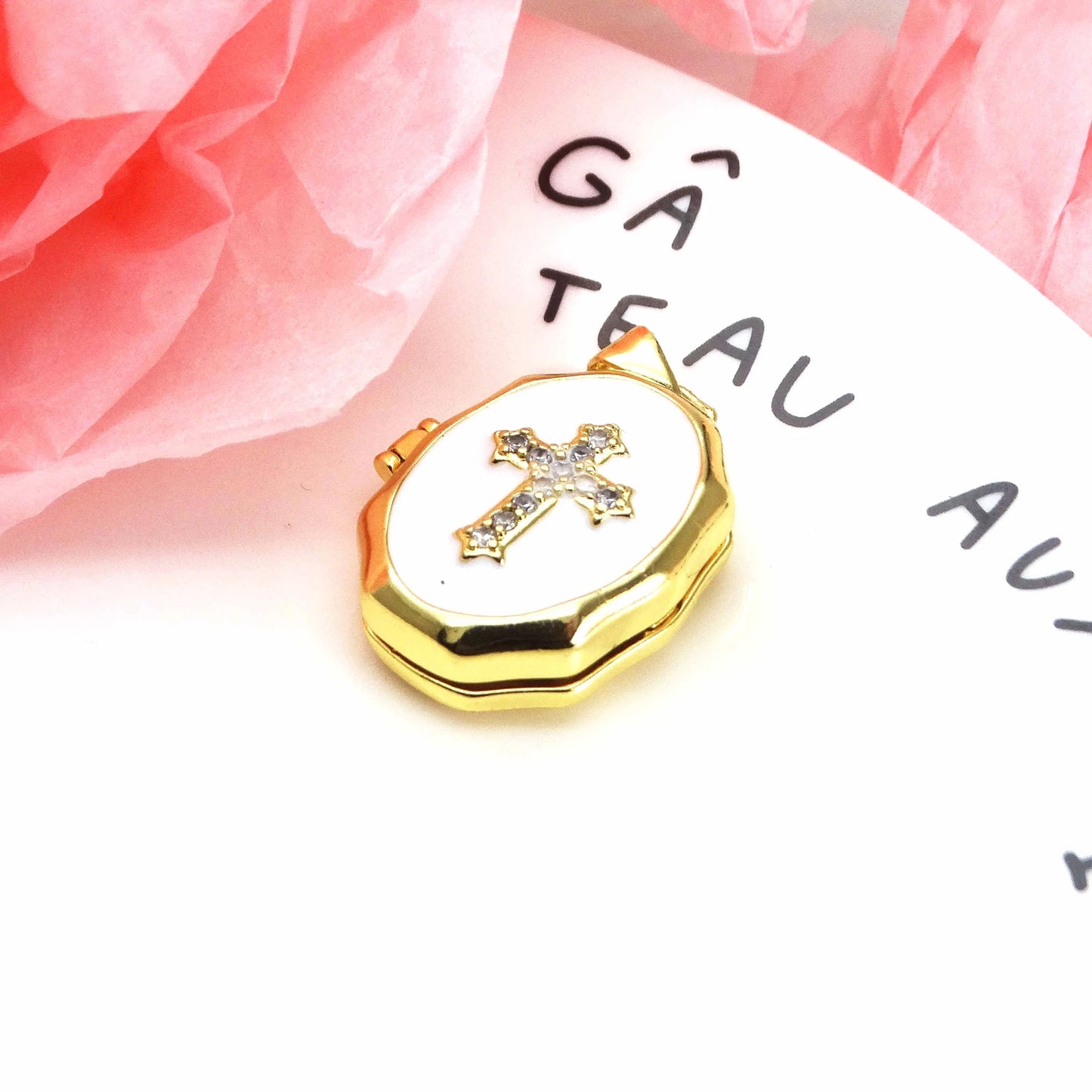 Micro Zircon oil drip photo box Cross Pendant necklace Fashion pendant necklace copper chain jewelry Accessories