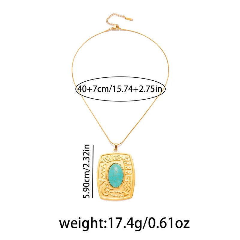 ANENJERY 316L Stainless Steel Turquoise Cross Butterfly Geometry Pendant Necklace For Women Niche Boho Exaggerated Jewelry Gifts