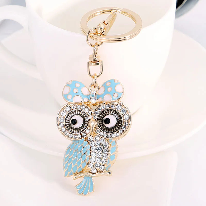 EASYA New Design Crystal Owl Keychain Full Rhinestone Key Ring Key Holders For Women Bag Accessories Cute Animal Car Key Chain