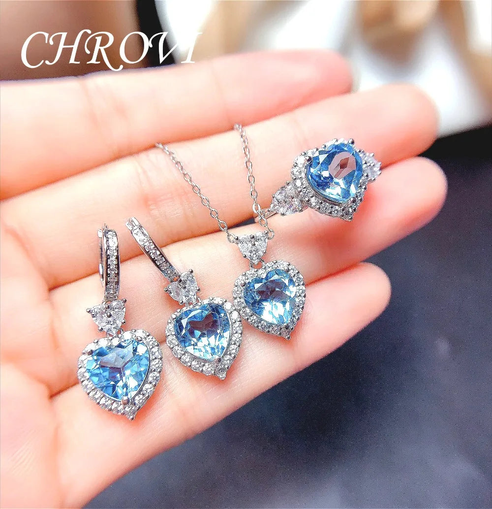 Light luxury 925 sterling silver new Palan set of ring, pendant, earrings, studs, sweet heart, fashionable and simple
