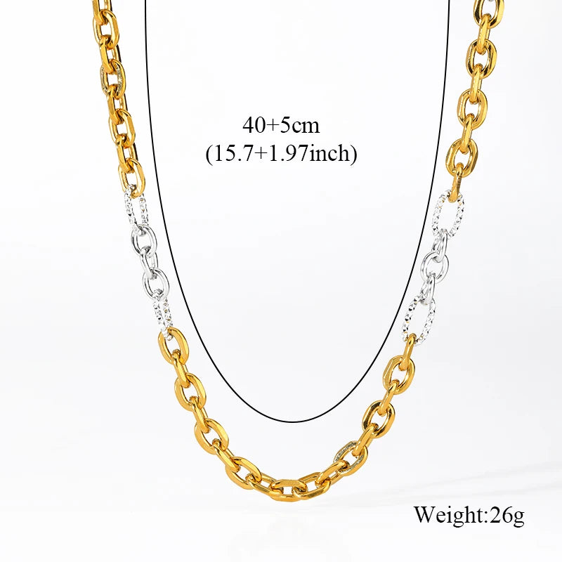 EILIECK 316L Stainless Steel Silver Color High Quality Metal Chain Necklace Bracelet Set Waterproof Popular Casual Jewelry Women