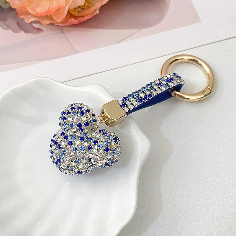 Full Crystals Anime Cartoon Keychain Wommen Bag Key Ring Hearts Bulldog Bears Souvenirs Gifts Брелоки