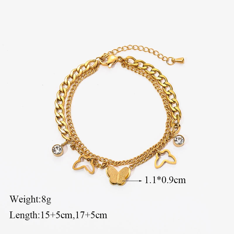 EILIECK Stainless Steel Reversible Heart Charm Bracelet For Women Trendy 18K Gold Plated Waterproof Wrist Chain Jewelry Gift