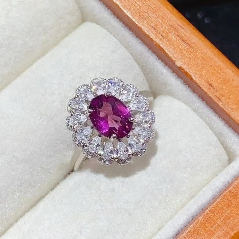 Sparkling 925 Silver Gemstone Ring 6mm*8mm 1ct Natural Garnet Ring with Certificate Genuine Pyrope Garnet Jewelry