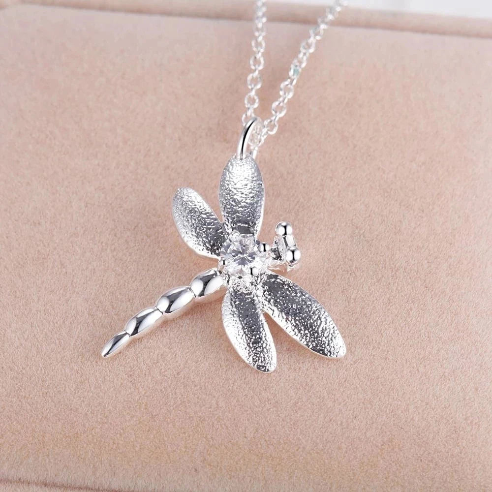 Fashion Party wedding Jewelry set 925 Sterling Silver Crystal dragonfly pendant necklace earrings for Women fine Christmas gifts