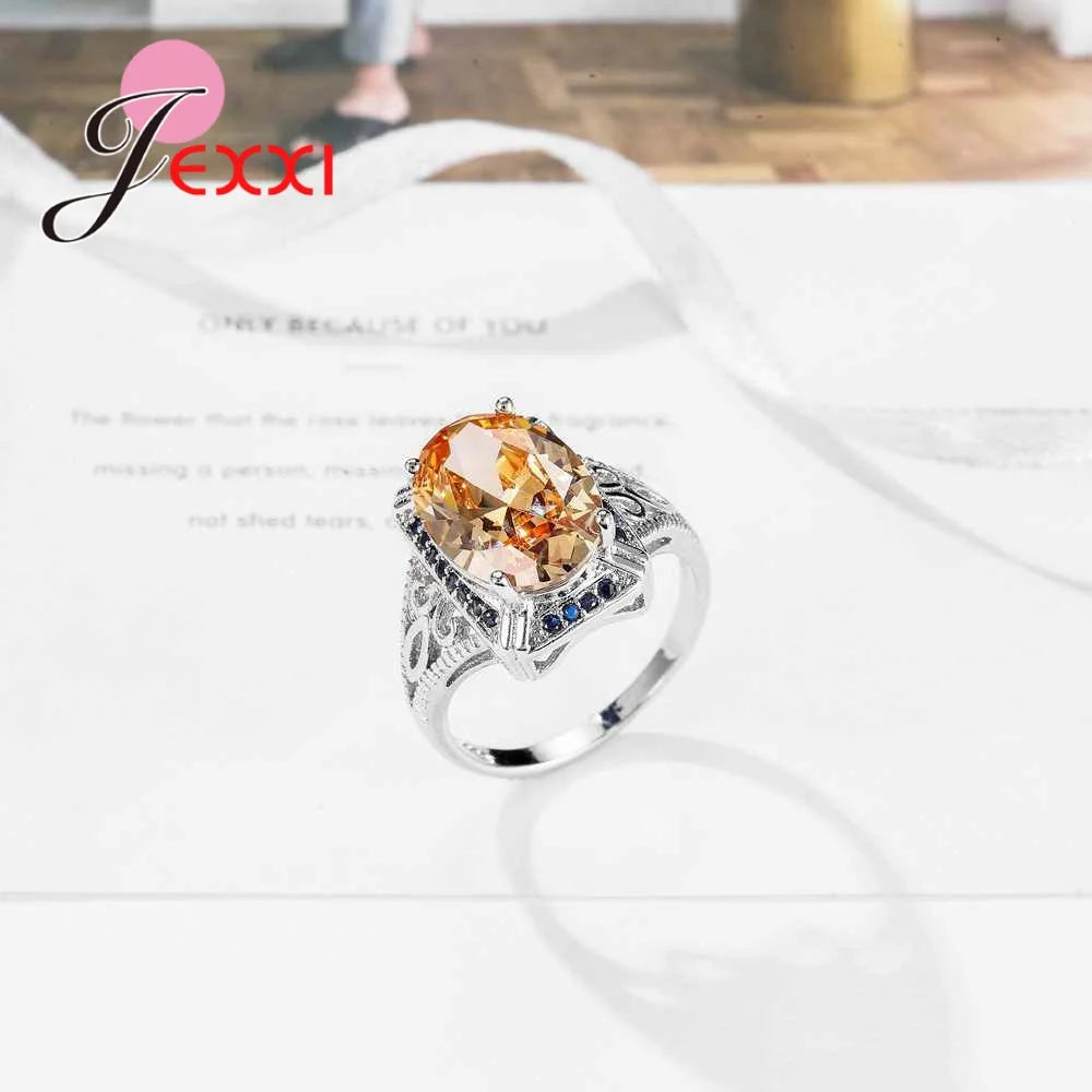 New Arrival Women 925 Sterling Silver Color Beautiful Wedding Ring Light Blue And Champagne Color Cubic Zirconia Jewelry Rings