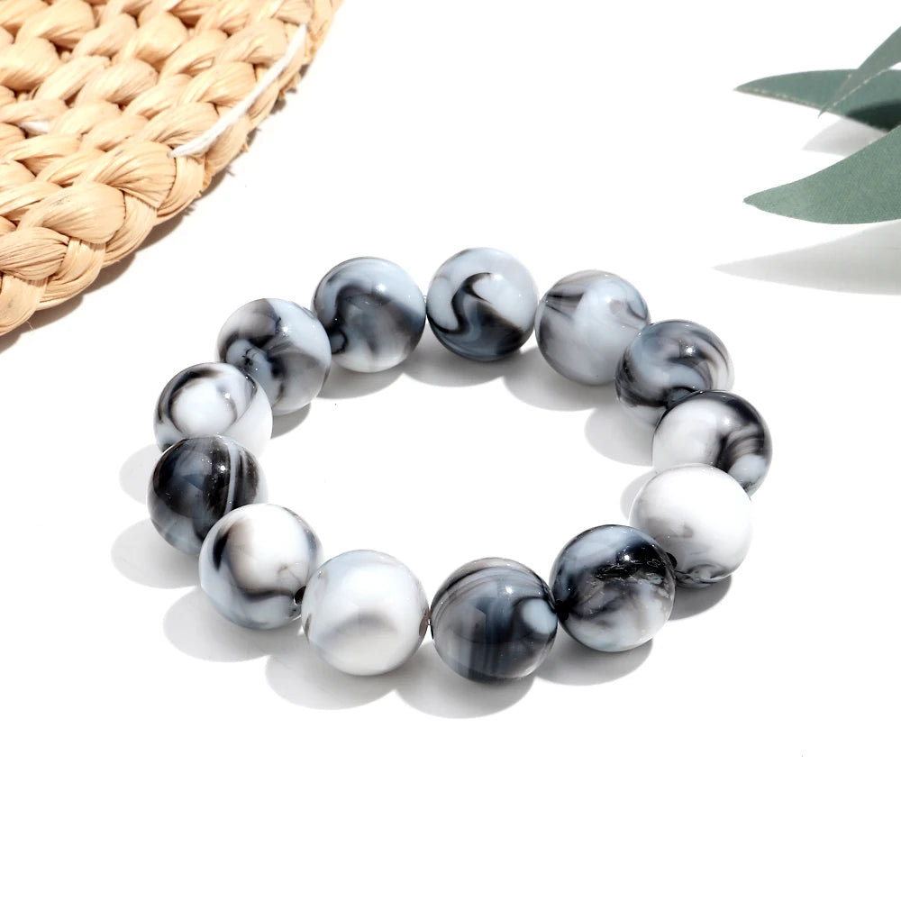 Bohemian Acrylic Colorful Marbled Elastic Round Beads Bracelets Trendy Geometric Stackable Bangle Bracelet Jewelry for woman