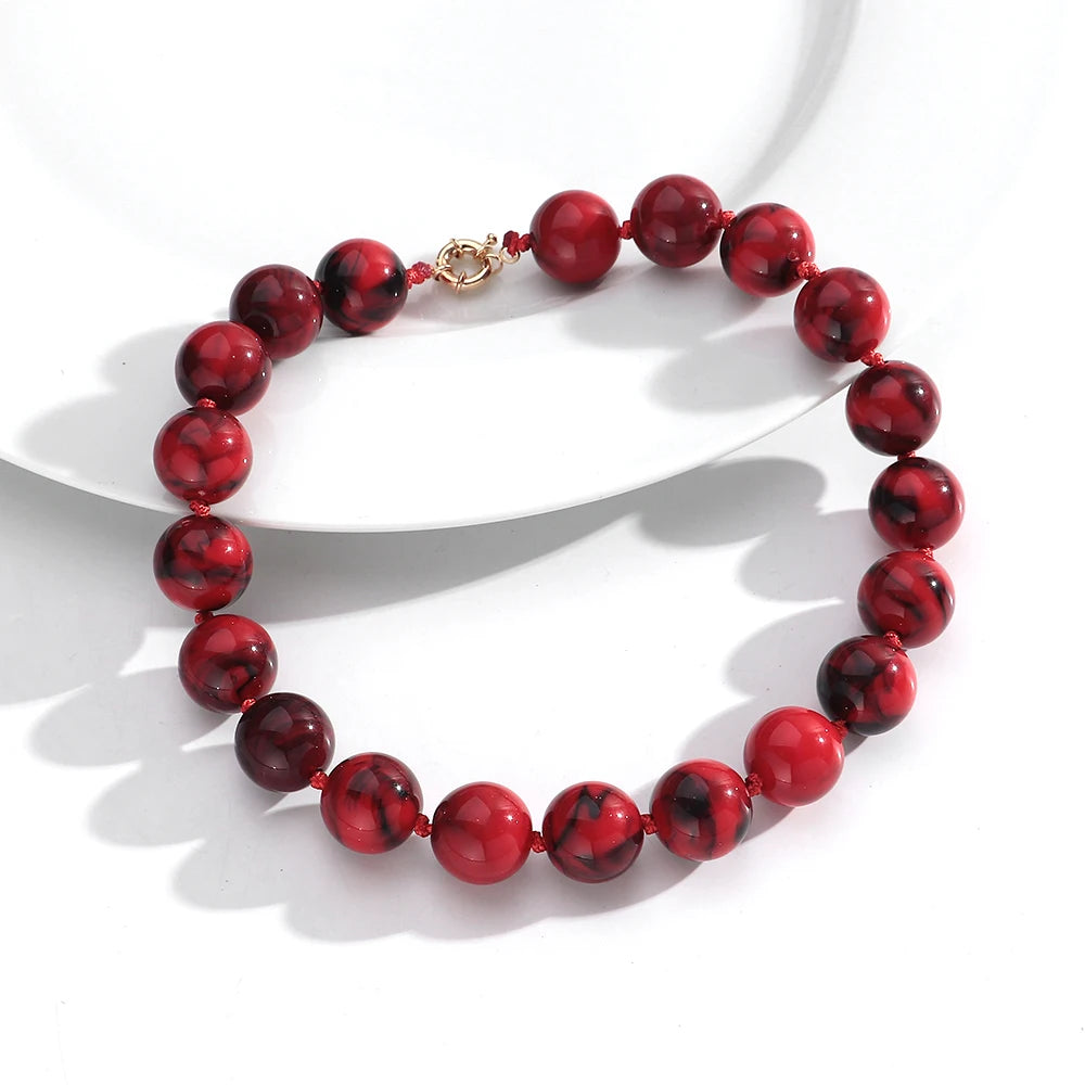 Trendy Multicolor Big Round Beads Choker Necklace for Women Acrylic Geometric Beaded Handmade Knot Necklaces Jewelry Gifts