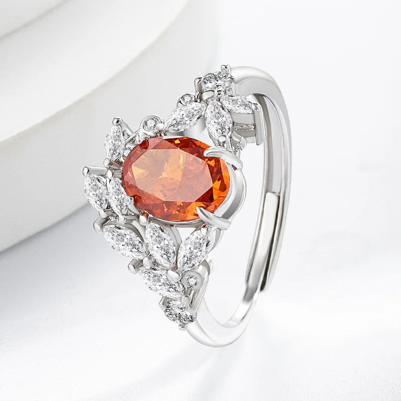 925 Sterling Silver Ice Flower Cut Jadeite Ring with Zircon Inlay - Super Sparkling Ring for Women