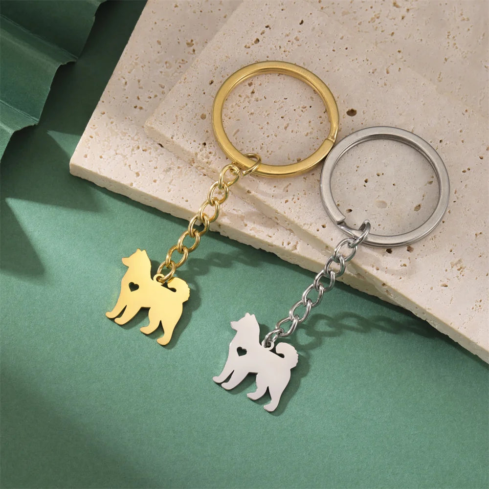 Cute Dog Samoye Keychain for Women Men Stainless Steel Dachshund Puppy Animal Lovers Key Ring for Car Backpack  Jewelry Gifts