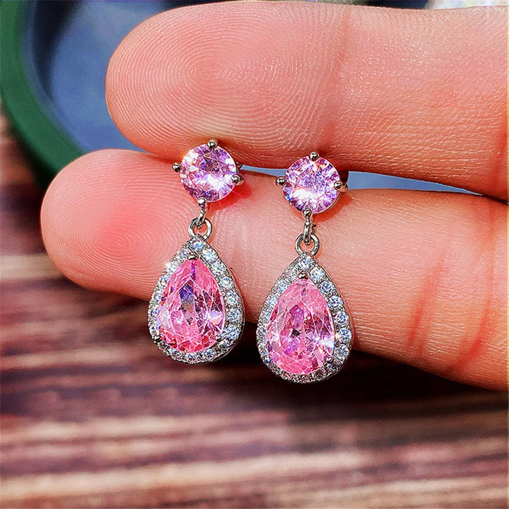 Luxury Female Blue Yellow White Zircon Stone Drop Dangle Earrings Cute Silver Color Party Jewelry For Women