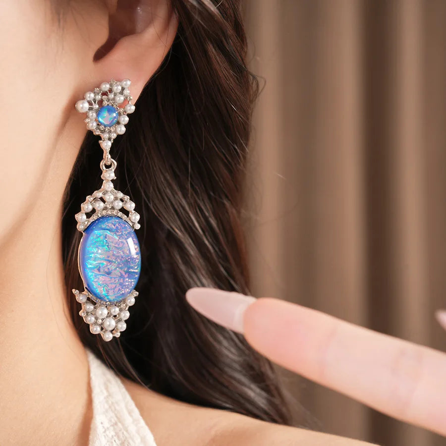 Imitation Pearl Necklace Drop Earrings Oval Shaped Pendant Necklace Earring Women's Fashion Rhinestone Party Jewelry Set  K