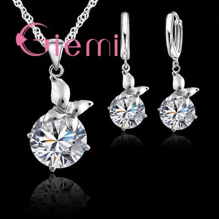 S925 Silver Needle Luxury Jewelry Sets 24 Models Option Cubic Zircon Rhinestone Charming Pendant Wedding Engagement Accessory