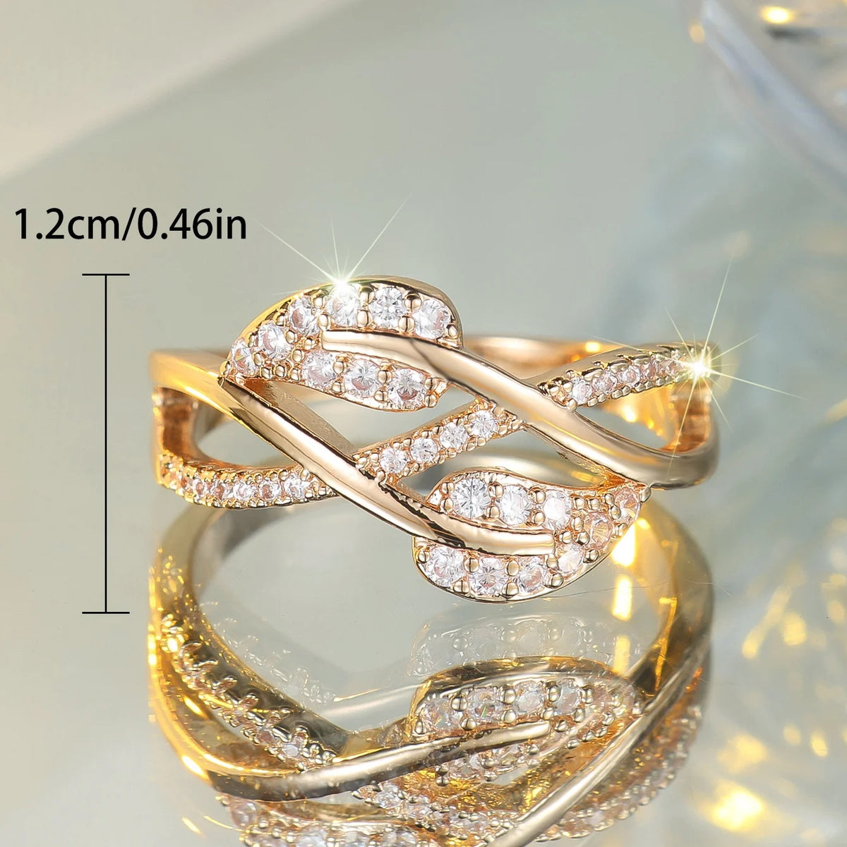 Cute Female White Zircon Stone Tree Leaf Ring Gold Color Engagement Charm Wedding Jewelry For Women