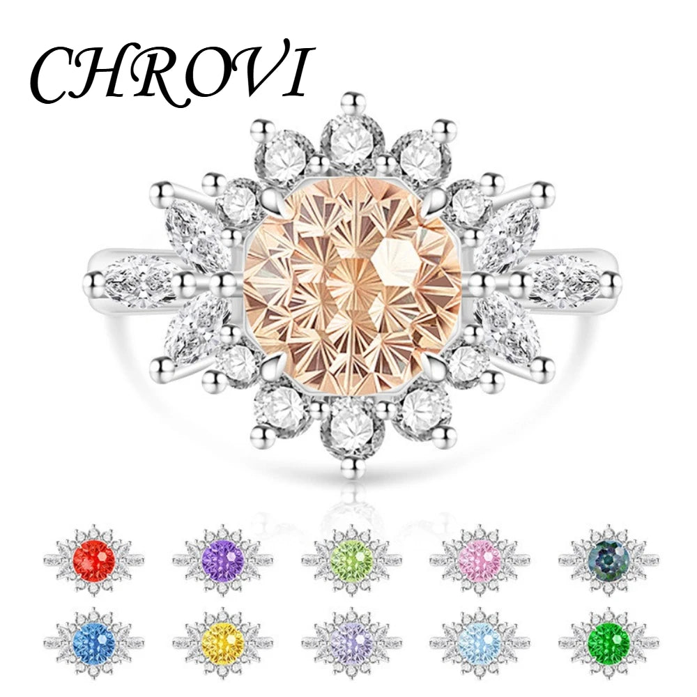 925 pure silver trendy colored gemstone sunflower ring for women, fashionable and versatile finger ring