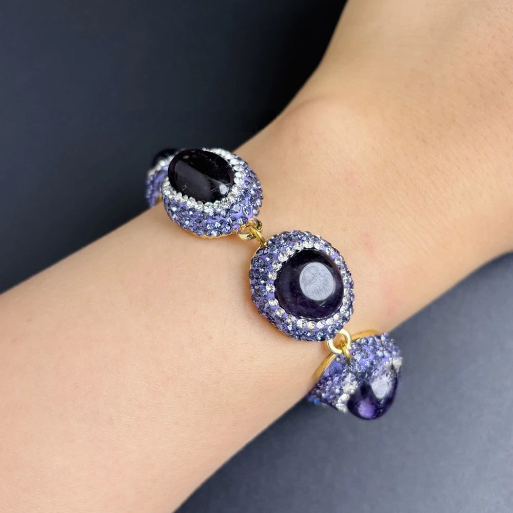 Luxury Rough Amethyst Jewelry Set Exquisite Four-piece Sets Handmade Inlaid Rhinestone Crystal Jewelry for Women Wedding