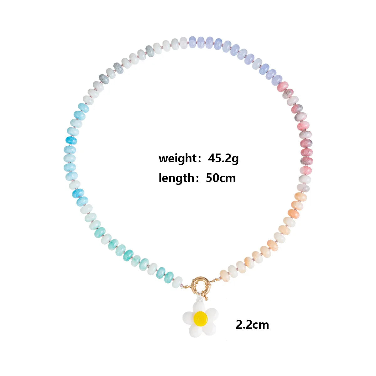 Handmade Colorful Glass Beaded Flower Neckalce Stainless Steel Geometric Natural Stone Pendant Choker Summer Beach Jewelry Gift