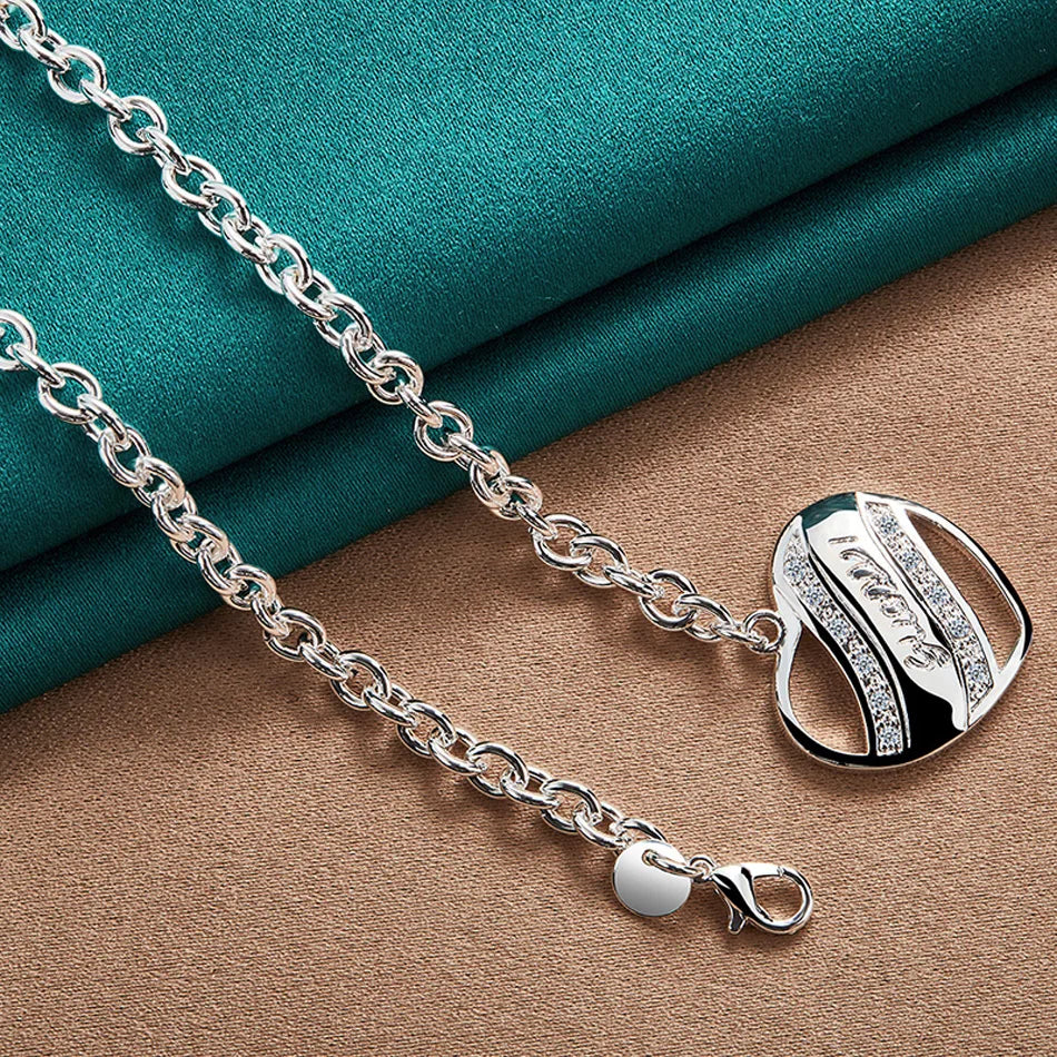 URMYLADY 925 Sterling Silver Love Heart 18 Inch Pendant Necklace For Women Wedding Engagement Fashion Party Jewelry