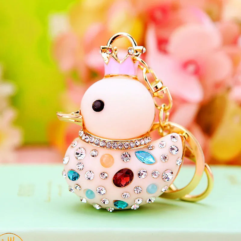 Creative rhinestone cute big yellow duck car keychain women's bag pendant metal key chain ring festival gift wholesale