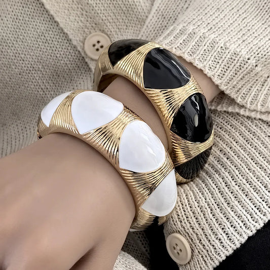 KMVEXO 11 Color Vintage Punk Color Blocking Imitation Enamel Big Wide Bangles For Women's Metal Bracelet Women's Trendy Jewelry