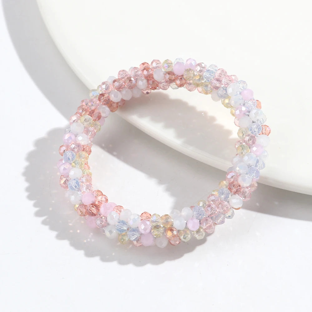 Sweet Rhinestone Round Beads Elastic Bangle Bracelets Fashion Stackable Geometric Stretch Bracelets Women Jewelry Gifts